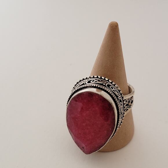 Sterling Silver Pink Agate Ring – Bohemian Statement Jewelry – Size 8.5 - Picture 11 of 13